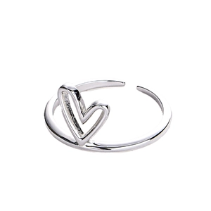 Minimalist S925 sterling silver open ring featuring a hollow 3D heart-shaped design