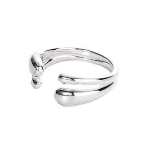 Elegant 925 sterling silver double-layered open ring with teardrop shaped ends for women