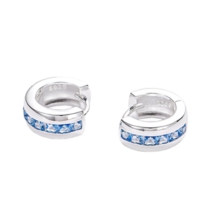 Classic S925 sterling silver hoop earrings with channel-set square blue zircon stones