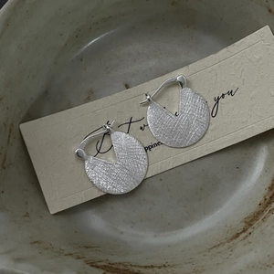 Minimalist S925 sterling silver brushed finish round hoop earrings on artistic background