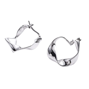 Polished S925 sterling silver irregular twist hoop earrings with minimalist design