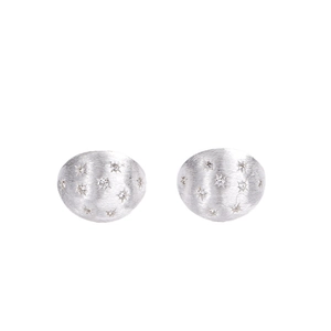 Minimalist S925 sterling silver brushed dome earrings with star-set zircon accents