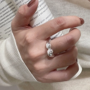 Minimalist S925 sterling silver liquid-style wide ring with glossy irregular wavy design