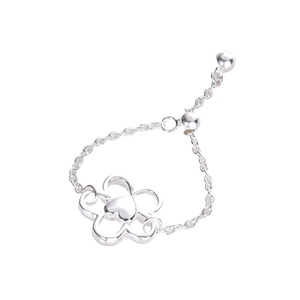 Adjustable S925 sterling silver ring with hollow flower and heart charm in Korean style