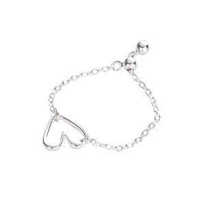 Adjustable S925 sterling silver heart chain ring with drawstring slide closure