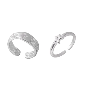 Minimalist 925 sterling silver adjustable celestial star and moon relief open rings