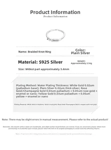 Détail de la bague nœud en argent S925 montrant la largeur 3,4mm et le poids 2,16g