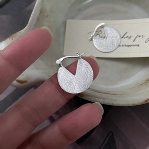 Minimalist S925 Sterling Silver Brushed Circular Hoop Earrings For Women Korean Ins Style Geometric Daily Jewelry Gift