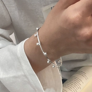 Minimalist S925 sterling silver beaded bracelet with adjustable lobster clasp on wrist