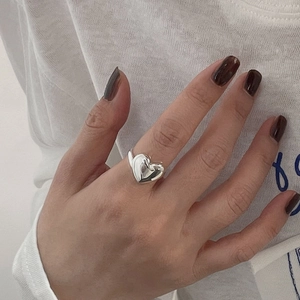 Bague cœur minimaliste en argent sterling S925 pour femme avec design ouvert poli