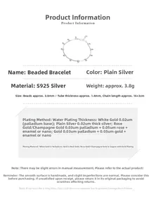 Detailed size specifications of S925 sterling silver bead bracelet with water plating details