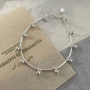 Elegant S925 sterling silver bead and tube bracelet with heart charm and lobster clasp