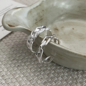 S925 sterling silver vintage braided and chain rings set with adjustable open design