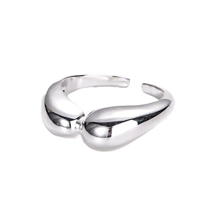Polished S925 sterling silver wide ring featuring a modern irregular water drop design