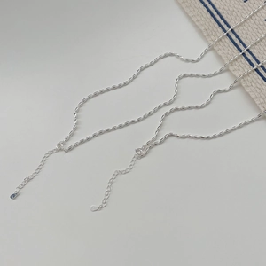 Detail of S925 sterling silver beaded necklace featuring adjustable extender and hallmark
