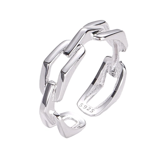 Minimalist S925 sterling silver ring with vintage quilted pattern and adjustable chain design