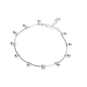 Minimalist S925 sterling silver beaded bracelet with sleek curved bars and lobster clasp