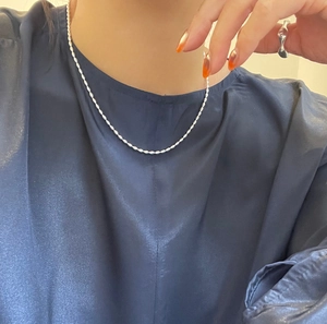 S925 Sterling Silver Minimalist Oval Rice Bead Necklace Korean Style Elegant Olive Bead Clavicle Chain For Women Jewelry