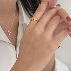 Elegant 925 sterling silver heart knot open ring with minimalist 18K gold plated finish