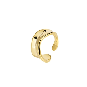 Minimalist irregular wave-shaped gold-plated 925 silver open ring with polished finish