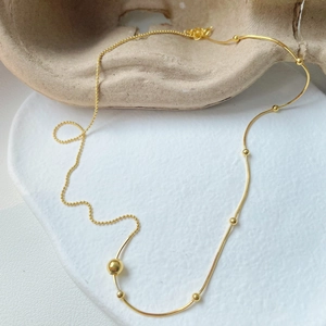 Elegant 925 sterling silver gold beaded snake chain necklace with round ball pendant
