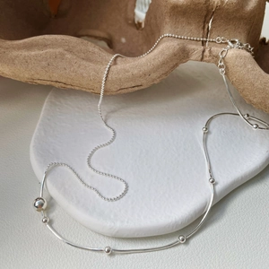 Minimalist 925 sterling silver beaded snake chain necklace with round pendants