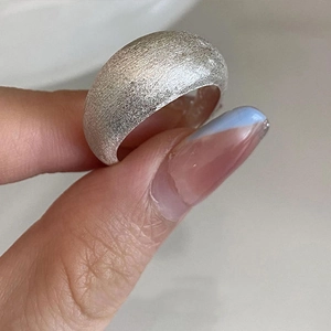 Minimalist S925 sterling silver dome ring with brushed matte finish and thick round structure