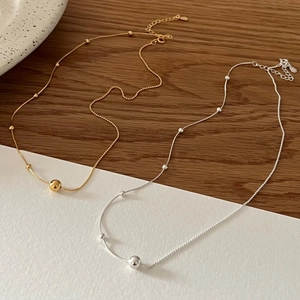 925 Sterling Silver Round Bead Necklace Minimalist Snake Bone Chain 18K Gold Plated Jewelry For Women Simple Elegant Gift
