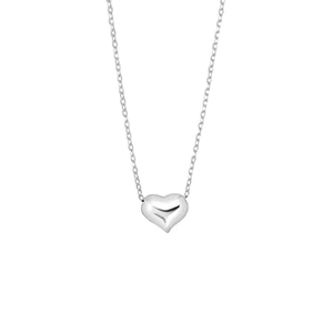 Collier minimaliste en argent S925 avec pendentif cœur 3D poli et chaîne à maillons délicate