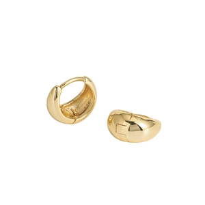Polished S925 sterling silver oval huggie earrings in high-shine gold plating