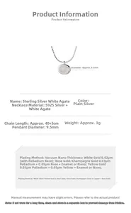 Specifications for the S925 silver necklace featuring a white chalcedony pendant details