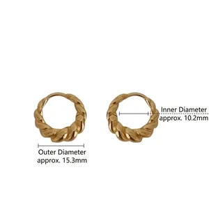 Minimalist 925 sterling silver golden twisted rope hoop earrings for women, 15.3mm outer diameter