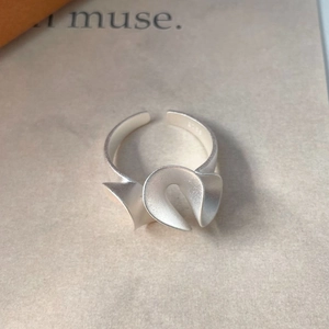Irregular textured S925 sterling silver open ring with matte finish and abstract wavy design