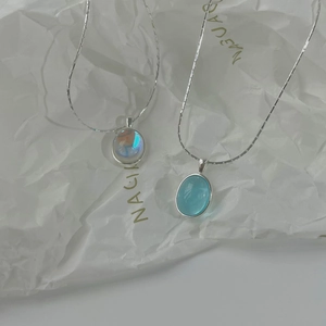 Elegant S925 sterling silver necklaces with oval moonstone and aquamarine pendants