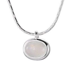 Elegant S925 sterling silver necklace with oval moonstone pendant on white background