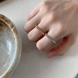 Minimalist 925 sterling silver beaded open ring set in gold and silver finishes