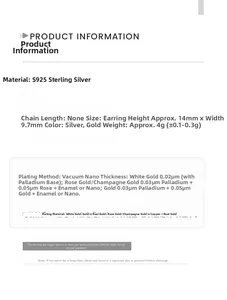 Detailed size specifications for S925 sterling silver shell hoop earrings 14mm height