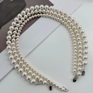 Three-layer faux pearl necklace with shiny white beads and S925 sterling silver clasp