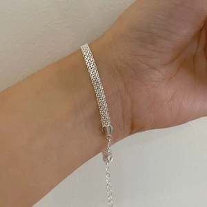 Bracelet multi-rangs étincelant en argent sterling S925 avec breloque cœur et chaîne réglable