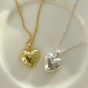 925 Sterling Silver Heart Pendant Necklace With Rhinestone Accents Gold Plated Minimalist Chain Necklace Women Jewelry Gift