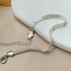 Élégant bracelet tressé à plusieurs rangs en argent sterling S925 avec fermoir mousqueton