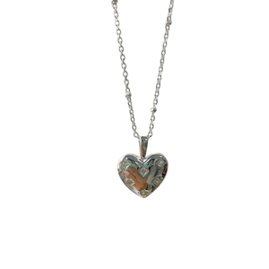 S925 sterling silver heart pendant necklace with shimmering zircon stones on an O-chain