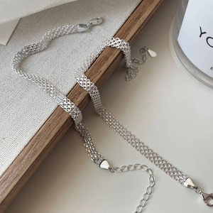 Bracelet en Maille en Argent Sterling 925 pour Femmes Chaîne Tissée Scintillante Réglable Style Coréen Bijoux Minimalistes
