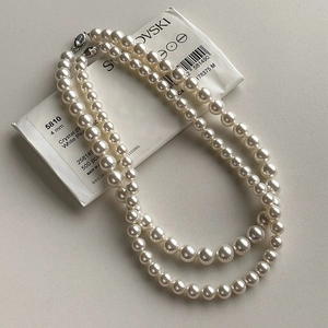 French Vintage Elegant Round Artificial Pearl Necklace For Women With 925 Sterling Silver Clasp High Gloss Imitation Artificial Pearl Clavicle Chain Jewelry Gift