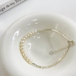 Elegant 925 sterling silver beaded bracelet with natural freshwater pearls for women