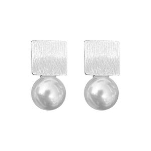French vintage S925 sterling silver square earrings with elegant pearl drop design