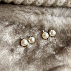 Shell Artificial Pearl Stud Earrings With 925 Sterling Silver Earring Post Zircon Accents Vintage Minimalist Elegant Jewelry Women