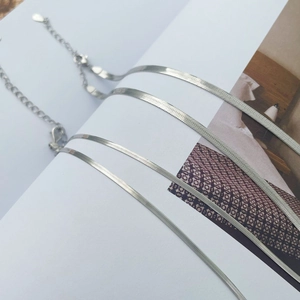 Three-layer S925 sterling silver flat herringbone choker necklaces with lobster clasp
