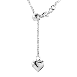 Polished 925 silver heart necklace with adjustable wheat chain and lobster clasp closure