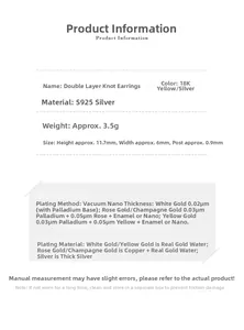 Detailed size specifications for S925 sterling silver knotted double-layered earrings